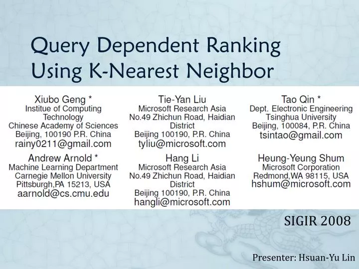 query dependent ranking using k nearest neighbor