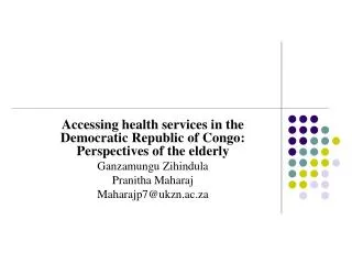 Accessing health services in the Democratic Republic of Congo: Perspectives of the elderly
