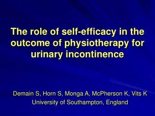 The role of self-efficacy in the outcome of physiotherapy for urinary incontinence