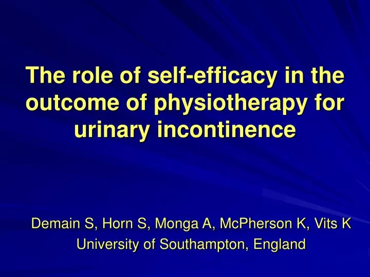 the role of self efficacy in the outcome of physiotherapy for urinary incontinence