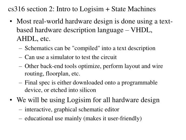 cs316 section 2 intro to logisim state machines