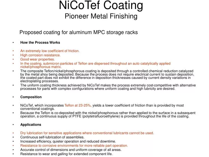 nicotef coating pioneer metal finishing