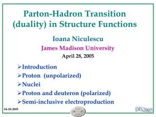 Parton-Hadron Transition (duality) in Structure Functions