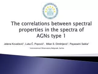 The correlations between spectral properties in the spectra of AGNs type 1