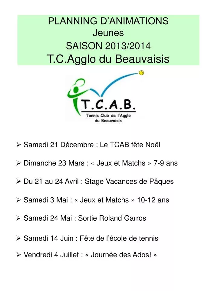 planning d animations jeunes saison 2013 2014 t c agglo du beauvaisis