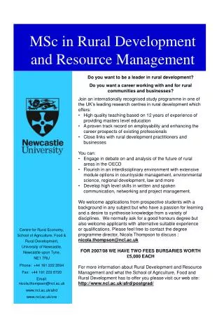 MSc in Rural Development and Resource Management