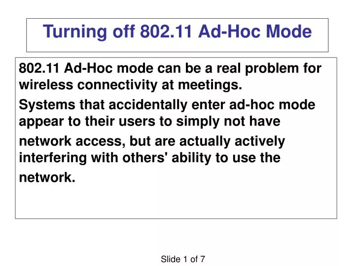 turning off 802 11 ad hoc mode