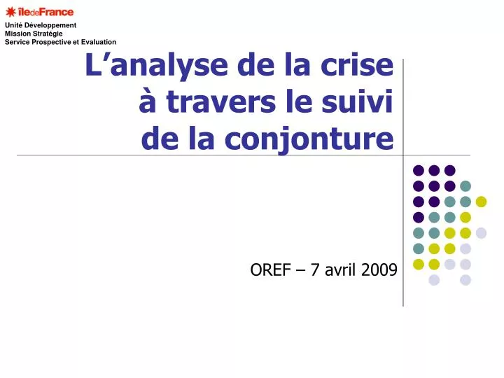 l analyse de la crise travers le suivi de la conjonture