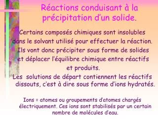 r actions conduisant la pr cipitation d un solide
