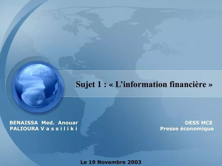 sujet 1 l information financi re