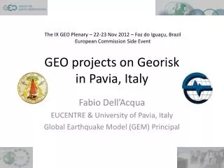 GEO projects on Georisk in Pavia, Italy