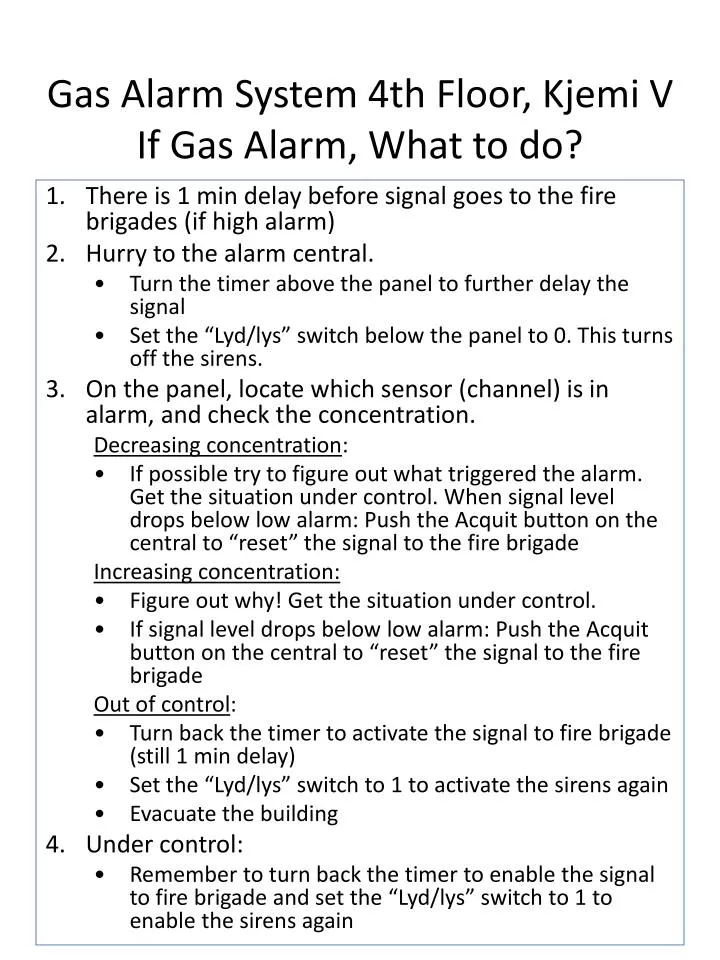 gas alarm system 4th floor kjemi v if gas alarm what to do