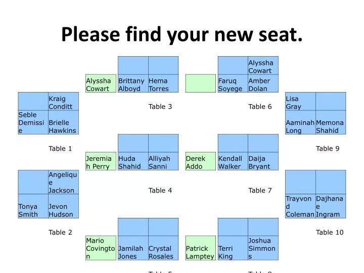 please find your new seat