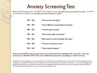 Anxiety Screening Test