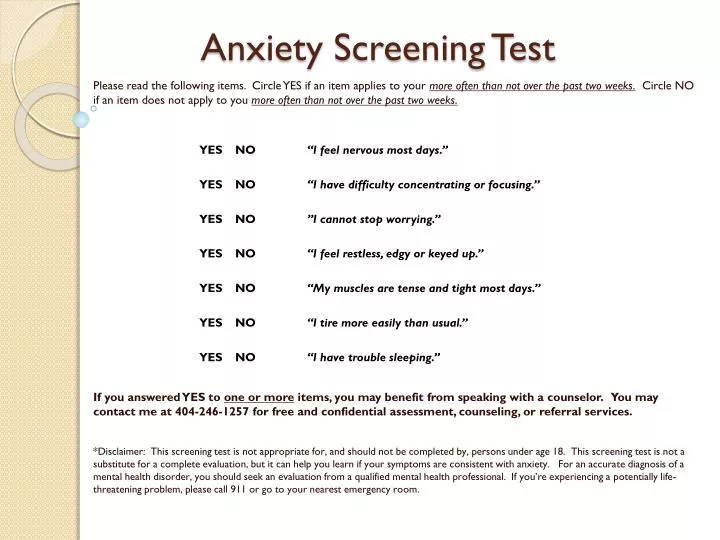 anxiety screening test