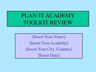 PLAN-IT ACADEMY TOOLKIT REVIEW
