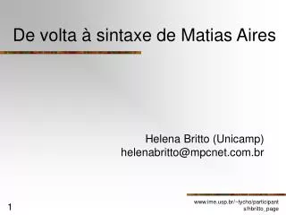 de volta sintaxe de matias aires