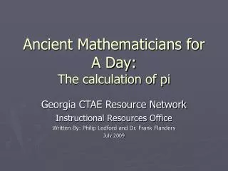 Ancient Mathematicians for A Day: The calculation of pi