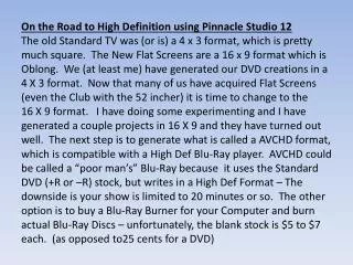 On the Road to High Definition using Pinnacle Studio 12