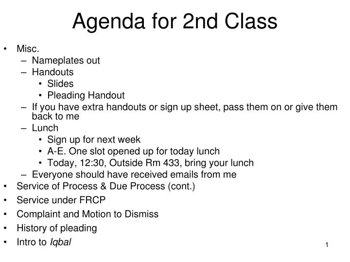 agenda for 2nd class