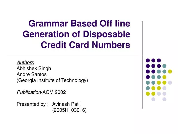 grammar based off line generation of disposable credit card numbers