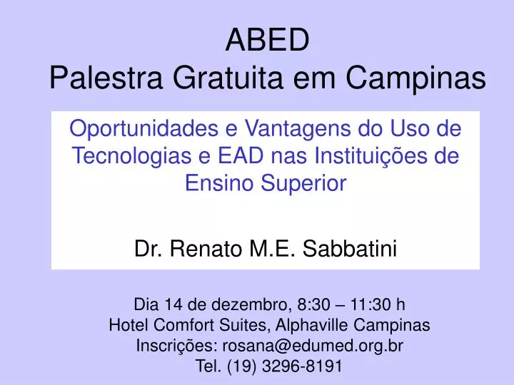 abed palestra gratuita em campinas