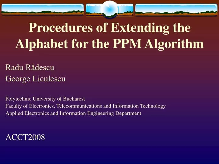 procedures of extending the alphabet for the ppm algorithm
