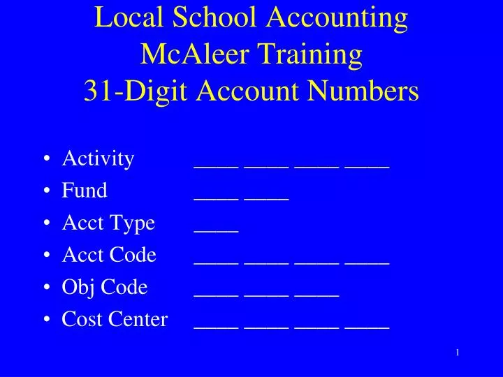 local school accounting mcaleer training 31 digit account numbers