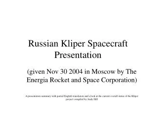 Russian Kliper Spacecraft Presentation