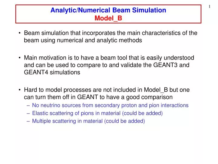 analytic numerical beam simulation model b