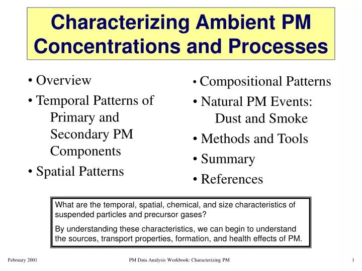 characterizing ambient pm concentrations and processes