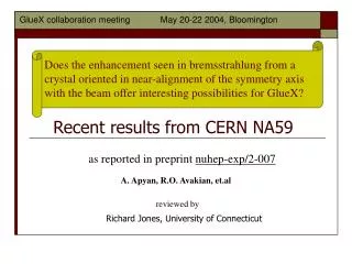 Recent results from CERN NA59