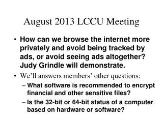 August 2013 LCCU Meeting