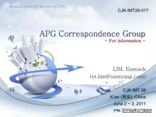 APG Correspondence Group - For information -