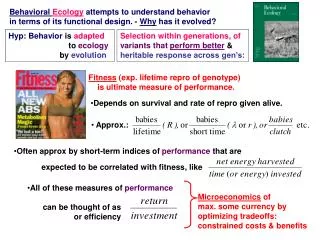 Behavioral Ecology attempts to understand behavior