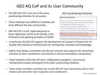 GEO AQ CoP and its User Community