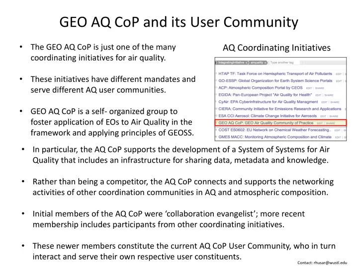 geo aq cop and its user community