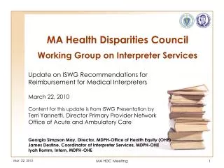 MA Health Disparities Council Working Group on Interpreter Services