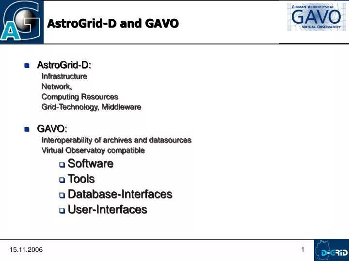 astrogrid d and gavo