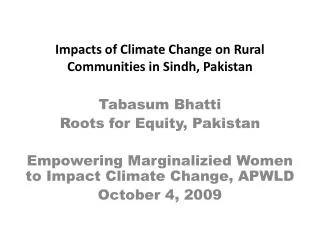 Impacts of Climate Change on Rural Communities in Sindh, Pakistan