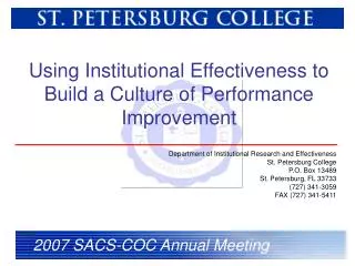 Using Institutional Effectiveness to Build a Culture of Performance Improvement