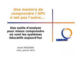 une mani re de comprendre l apc n est pas l autre