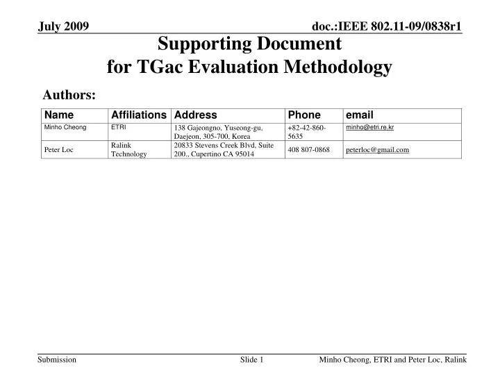 supporting document for tgac evaluation methodology
