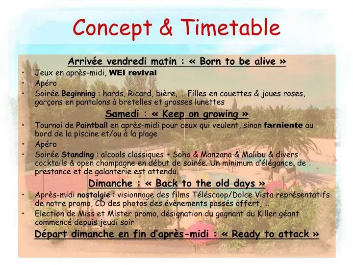 concept timetable