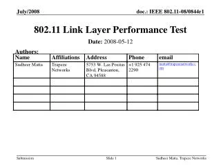 802.11 Link Layer Performance Test