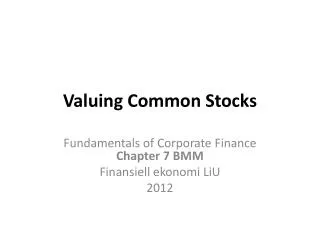 Valuing Common Stocks