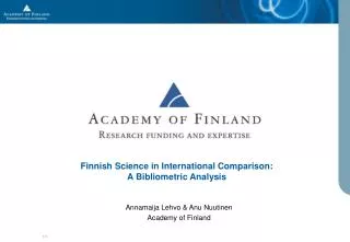 Finnish Science in International Comparison: A Bibliometric Analysis