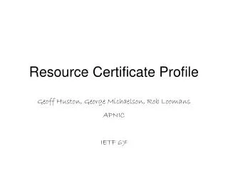 Resource Certificate Profile