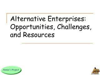 Alternative Enterprises: Opportunities, Challenges, and Resources