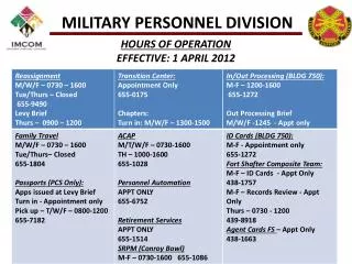 HOURS OF OPERATION EFFECTIVE: 1 APRIL 2012